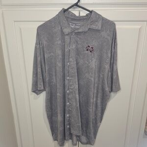 Men's Gray Leaf Pattern Button Down MSU Shirt